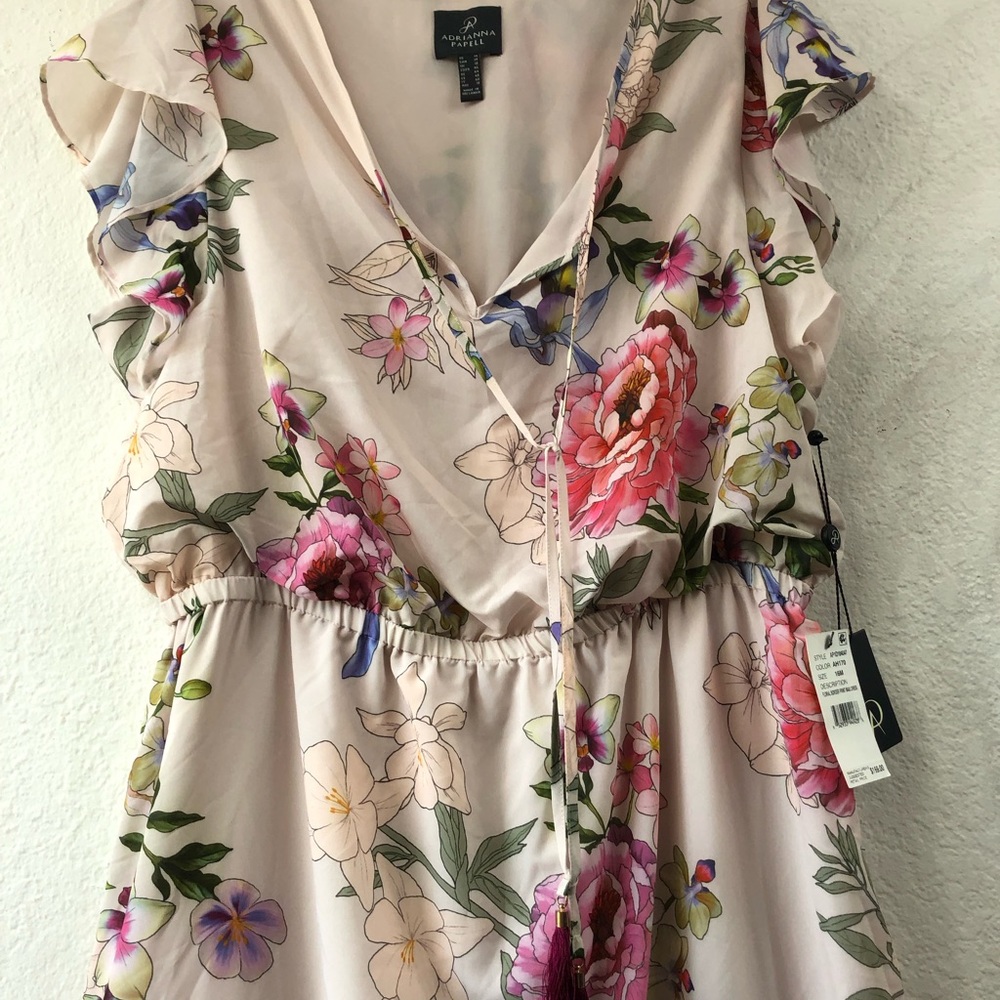 NWT 14 Adrianna Papell Blush Floral Border Maxi Dress Ruffle Sleeve Lined - Picture 5 of 15